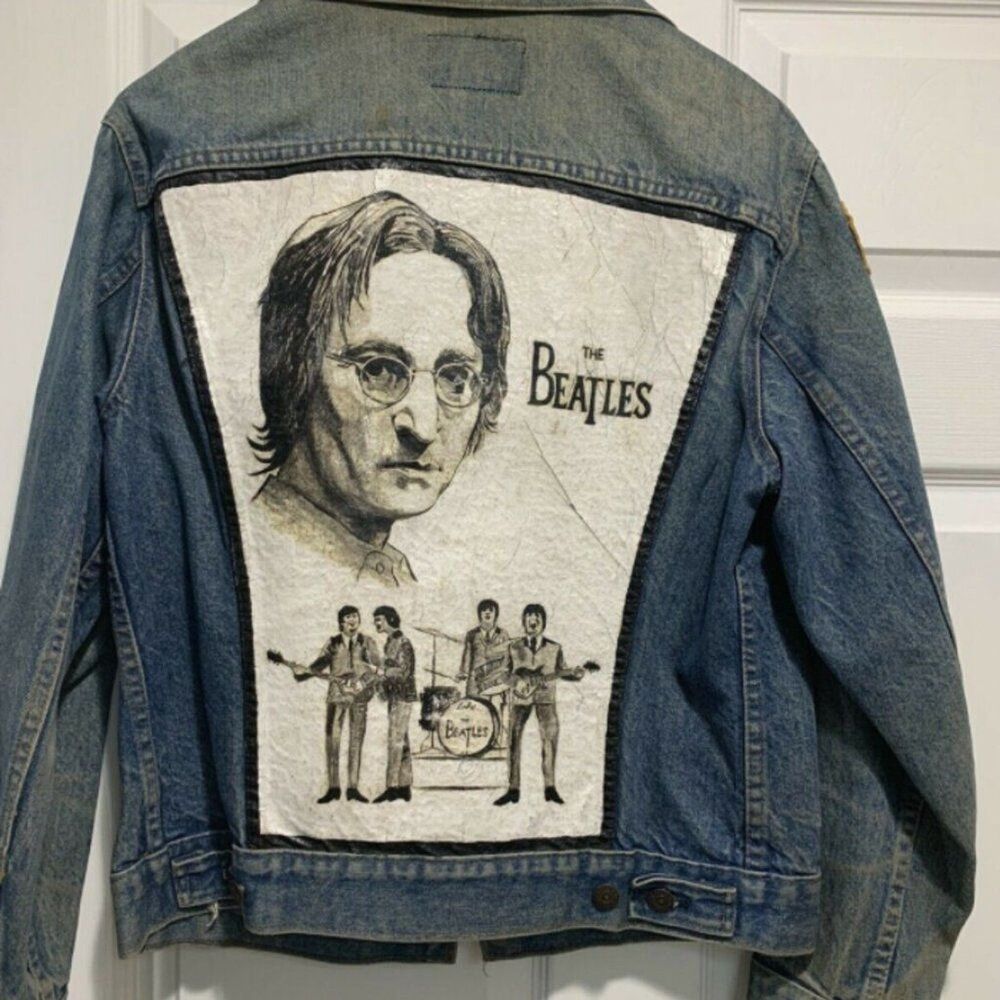 John Lennon Custom Painted Rare Vintage 1970 Denim  Beatles Jacket by Paul Mejas
